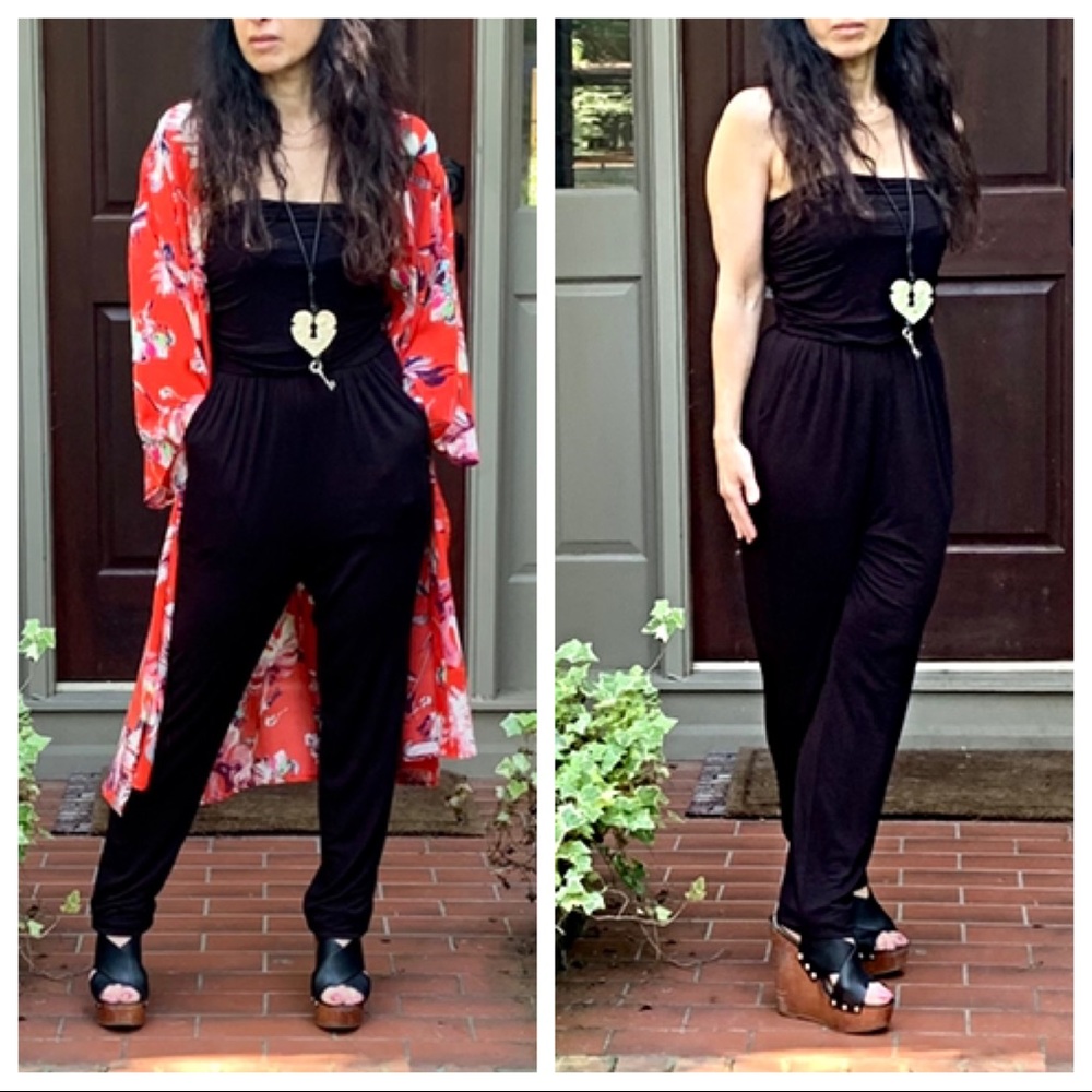 Strapless tube jumpsuit with side pockets - Picture 3 of 8